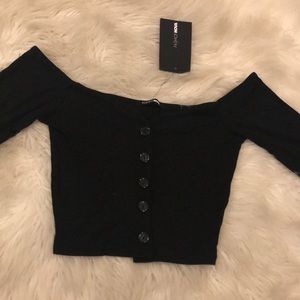 Black crop top button up